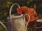 HEN AND THE WATERING CAN by Donal McNaughton at Ross's Online Art Auctions