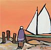 SHAWLIE BY THE FISHING BOAT by Irish School at Ross's Online Art Auctions