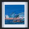 DONEGAL CURRACH MEN EXPLORING SYDNEY HARBOUR IN AUSTRALIA by Sean Lorinyenko at Ross's Online Art Auctions