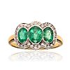 18CT GOLD EMERALD & DIAMOND TRIPLE CLUSTER RING at Ross's Online Art Auctions