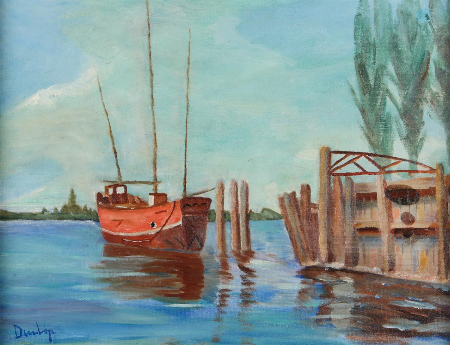 THE RED FISHING BOAT by Ronald Ossary Dunlop, RA at Ross's Online Art Auctions