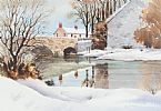SNOW BY THE BRIDGE by Leo Donaghey at Ross's Online Art Auctions