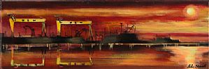 DOCKLAND SUNSET by John Stewart at Ross's Online Art Auctions