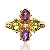 9CT GOLD AMETHYST, PERIDOT & SEED PEARL RING at Ross's Online Art Auctions