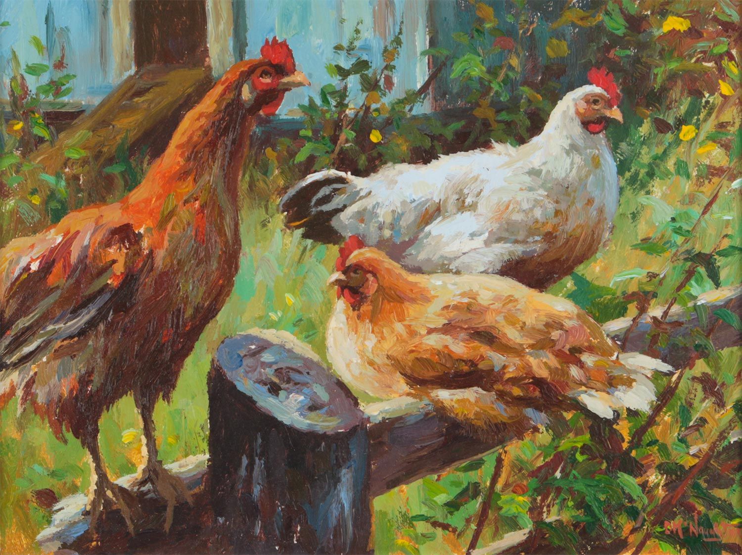 HENS ON THE FENCE by Donal McNaughton at Ross's Online Art Auctions