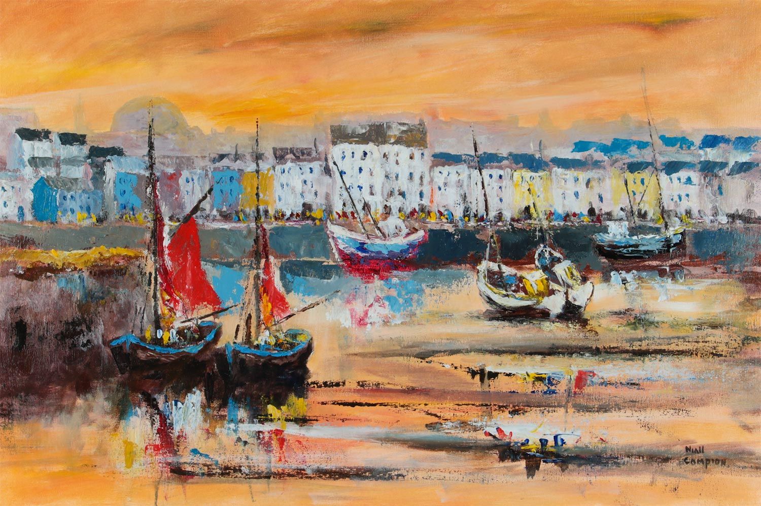 HARBOURED BOATS, THE CLADDAGH, GALWAY by Niall Campion at Ross's Online Art Auctions