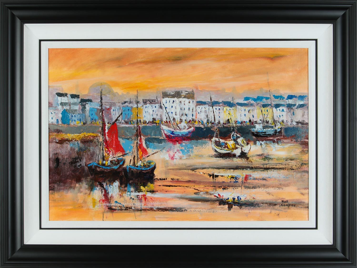 HARBOURED BOATS, THE CLADDAGH, GALWAY by Niall Campion at Ross's Online Art Auctions