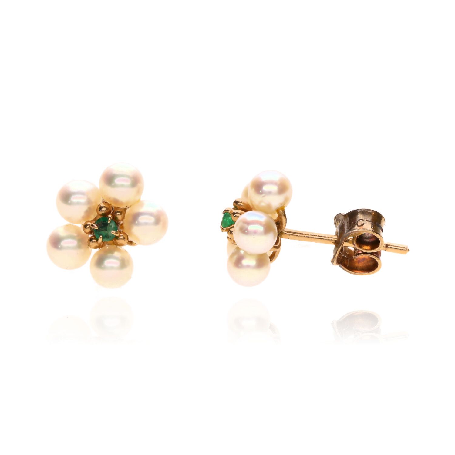 9CT GOLD EMERALD & PEARL EARRINGS at Ross's Online Art Auctions