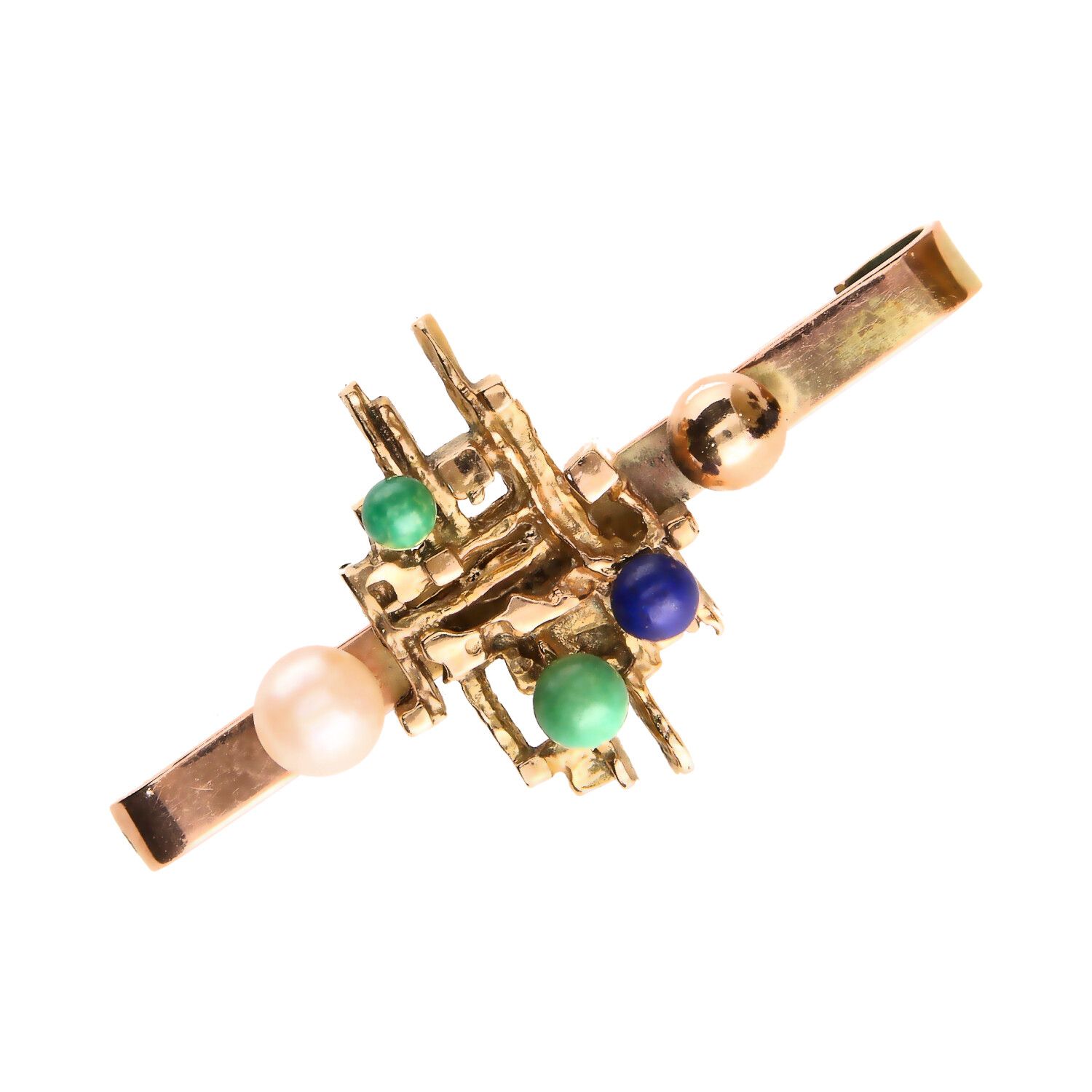 9CT GOLD TURQUOISE, LAPIS LAZULI & PEARL BROOCH at Ross's Online Art Auctions