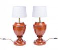 PAIR OF WALNUT TABLE LAMPS & SHADES at Ross's Online Art Auctions