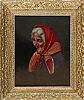 OLD WOMAN IN A RED SCARF by Irish School at Ross's Online Art Auctions