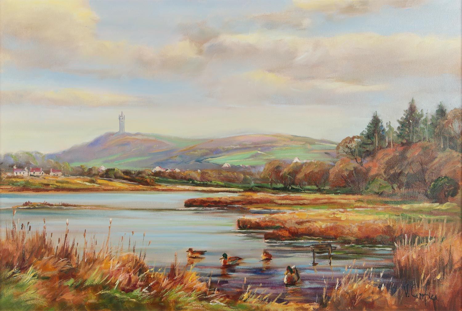 SCRABO TOWER FROM THE DUCK POND, BELFAST ROAD NEWTOWNARDS by Vittorio Cirefice at Ross's Online Art Auctions