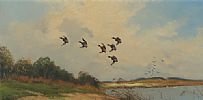 MALLARDS OVER WETLANDS by George Stevens at Ross's Online Art Auctions