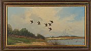 MALLARDS OVER WETLANDS by George Stevens at Ross's Online Art Auctions