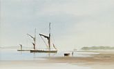 BARGES TYING UP IN THE EVENING by Richard Witchard at Ross's Online Art Auctions