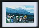 CYCLISTS RACING BENEATH THE CLOUD COVERED MOUNTAIN TOPS OF CROAGH PATRICK, MAYO by Sean Lorinyenko at Ross's Online Art Auctions