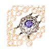 TRIPLE STRAND OF CULTURED PEARLS WITH 18CT WHITE GOLD TANZANITE & DIAMOND CLASP at Ross's Online Art Auctions
