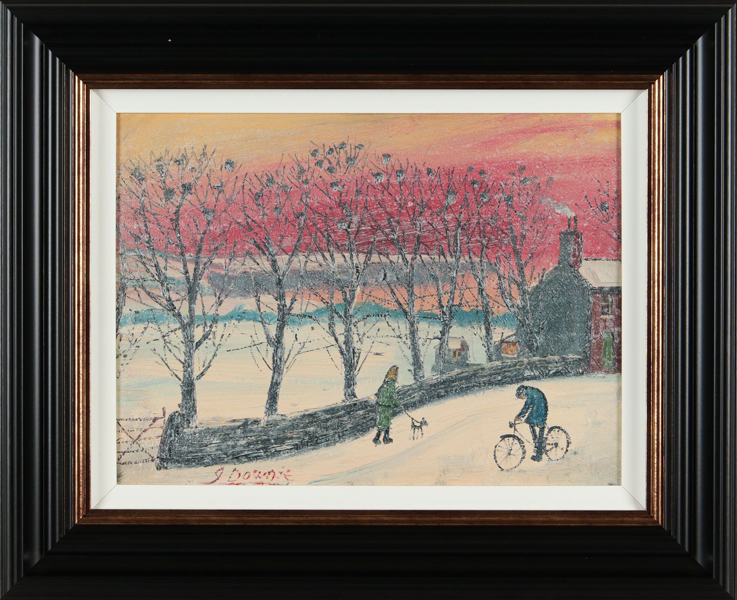CYCLING THROUGH THE SNOW by James Downie at Ross's Online Art Auctions