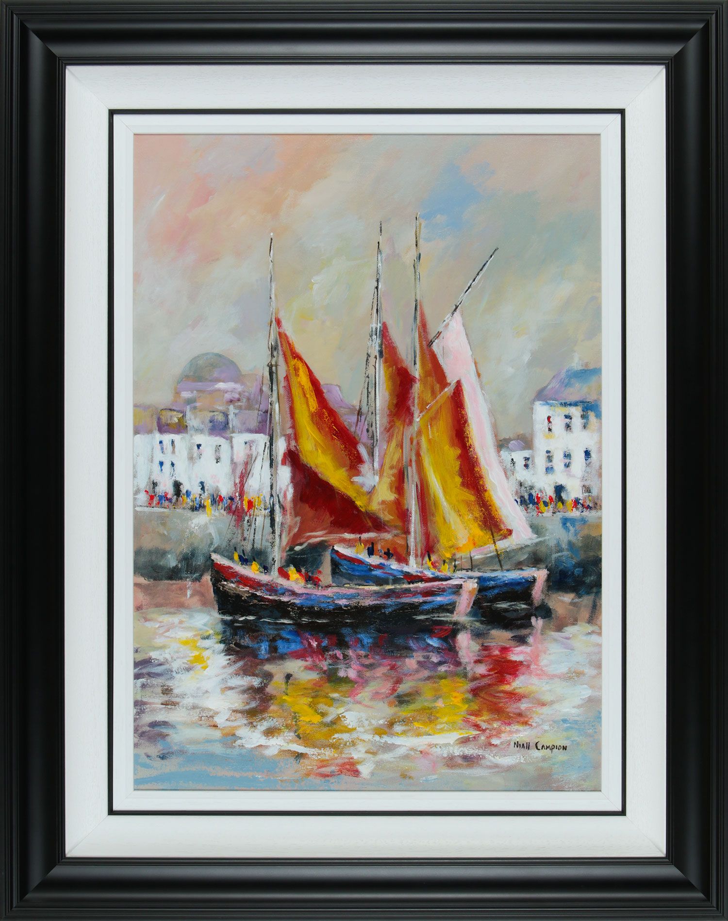 HOOKERS AT THE CLADDAGH, GALWAY by Niall Campion at Ross's Online Art Auctions