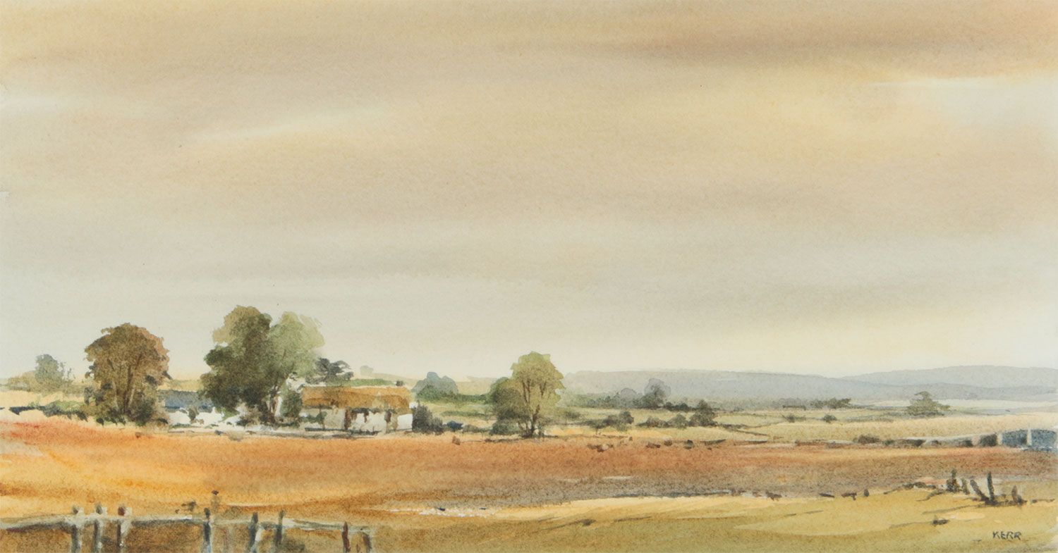 THATCHED COTTAGE IN A LANDSCAPE by Tom Kerr at Ross's Online Art Auctions