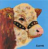 SHOW BULL ON BLUE by Ronald Keefer at Ross's Online Art Auctions