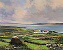 COTTAGES & TURF STACKS, DONEGAL by Desmond Monroe at Ross's Online Art Auctions