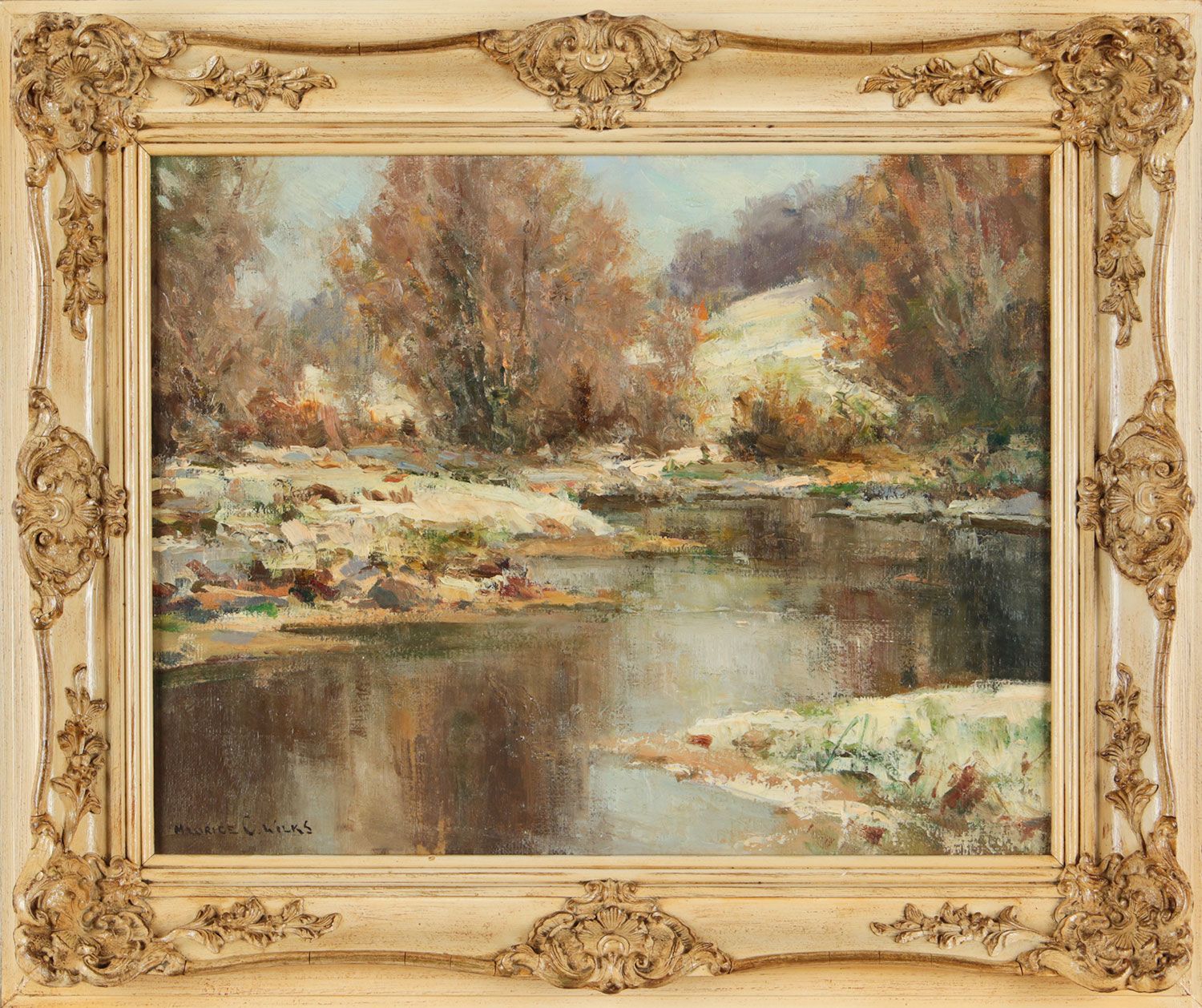 WINTER GLENDUN RIVER, COUNTY ANTRIM by Maurice Canning Wilks ARHA RUA at Ross's Online Art Auctions
