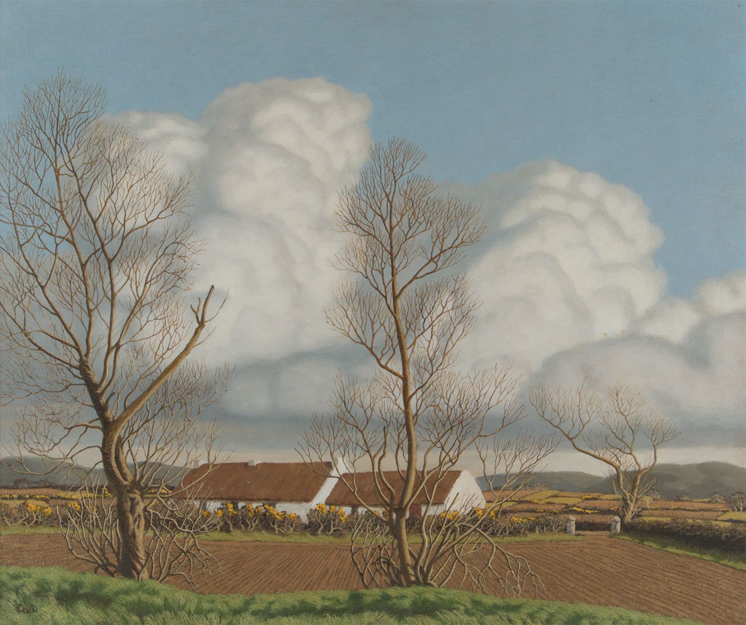 THATCHED COTTAGES, NORTH ANTRIM LANDSCAPE by Cyril Walter Bion at Ross's Online Art Auctions