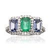18CT WHITE GOLD EMERALD, SAPPHIRE & DIAMOND RING at Ross's Online Art Auctions