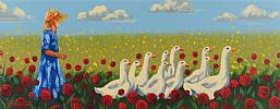 GIRL WITH GEESE by Ronald Keefer at Ross's Online Art Auctions