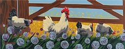 CHICKENS BY THE GATE by Ronald Keefer at Ross's Online Art Auctions
