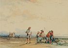 A DAY ON THE BEACH by Frederick William Hattersley at Ross's Online Art Auctions
