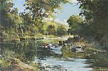 FISHING BOATS ON THE RIVER LAGAN by Frank Fitzsimons at Ross's Online Art Auctions
