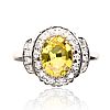 18CT WHITE GOLD YELLOW SAPPHIRE & DIAMOND RING at Ross's Online Art Auctions