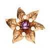 9CT GOLD AMETHYST & PEARL FLOWER BROOCH at Ross's Online Art Auctions