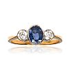 18CT GOLD SAPPHIRE & DIAMOND THREE STONE RING at Ross's Online Art Auctions