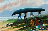 LAUNCHING THE CURRACH, KILLARY HARBOUR by Cupar Pilson at Ross's Online Art Auctions